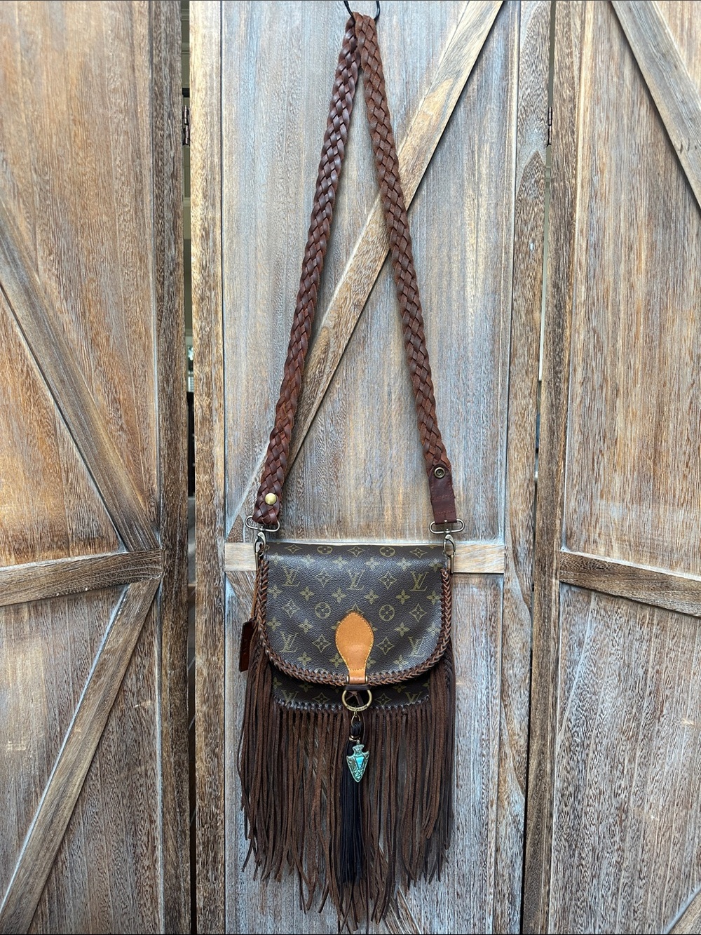 Louis Vuitton World Traveler Vintage Boho Fringe Crossbody with Turquoise Charm